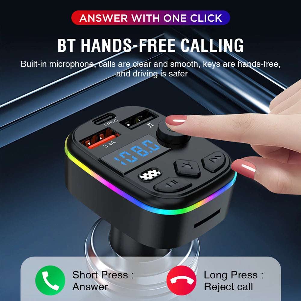 West Biking Bluetooth 5.3 Car FM Transmitter & MP3 Player with Hands-Free Calling, Fast USB Car Charger, TF Card & USB Drive Support