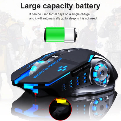 Rechargeable Wireless Bluetooth Gaming Mouse – Silent Click, RGB Backlit, 2.4G USB for PC & Laptop