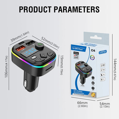 West Biking Bluetooth 5.3 Car FM Transmitter & MP3 Player with Hands-Free Calling, Fast USB Car Charger, TF Card & USB Drive Support