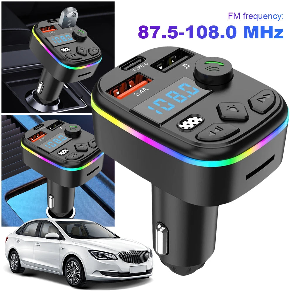 West Biking Bluetooth 5.3 Car FM Transmitter & MP3 Player with Hands-Free Calling, Fast USB Car Charger, TF Card & USB Drive Support