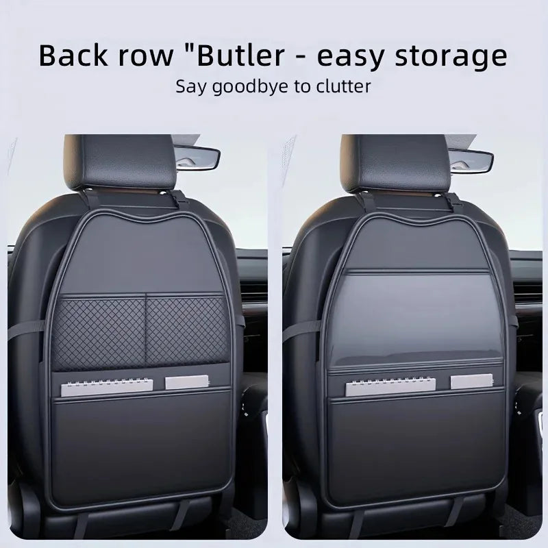 Premium PU Leather Car Seat Back Protector with Tablet Holder | Kick-Proof Backseat Organizer with Storage Pockets | Universal Fit