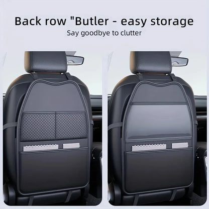 Premium PU Leather Car Seat Back Protector with Tablet Holder | Kick-Proof Backseat Organizer with Storage Pockets | Universal Fit