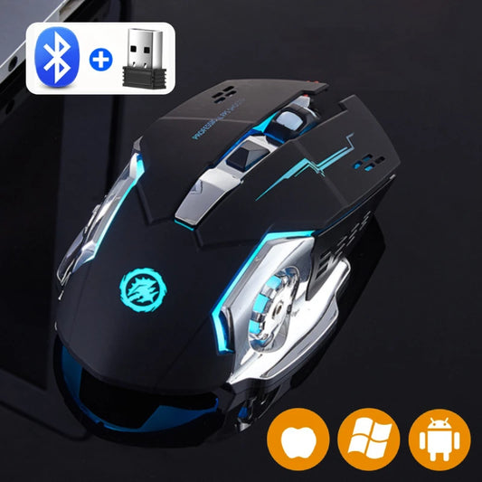 Rechargeable Wireless Bluetooth Gaming Mouse – Silent Click, RGB Backlit, 2.4G USB for PC & Laptop