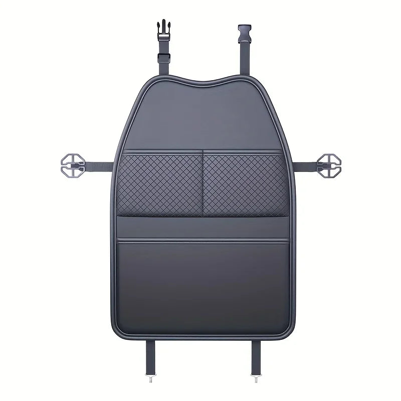 Premium PU Leather Car Seat Back Protector with Tablet Holder | Kick-Proof Backseat Organizer with Storage Pockets | Universal Fit
