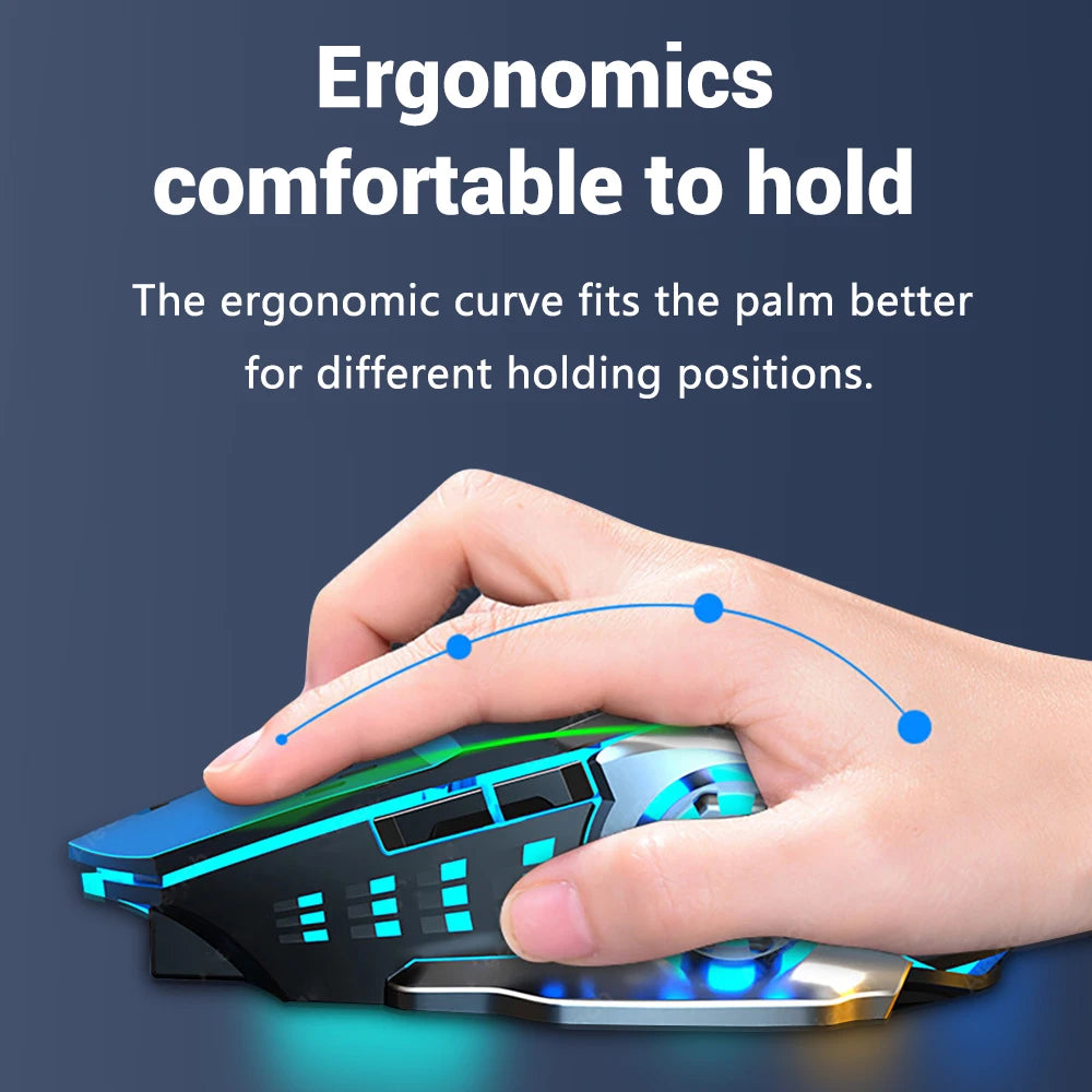 Rechargeable Wireless Bluetooth Gaming Mouse – Silent Click, RGB Backlit, 2.4G USB for PC & Laptop