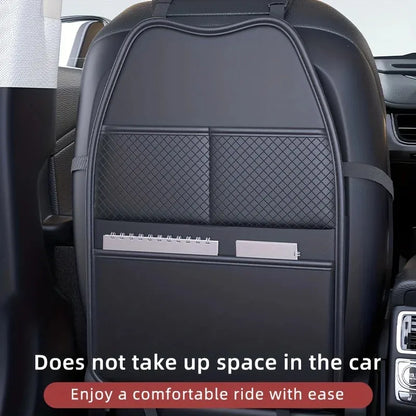 Premium PU Leather Car Seat Back Protector with Tablet Holder | Kick-Proof Backseat Organizer with Storage Pockets | Universal Fit