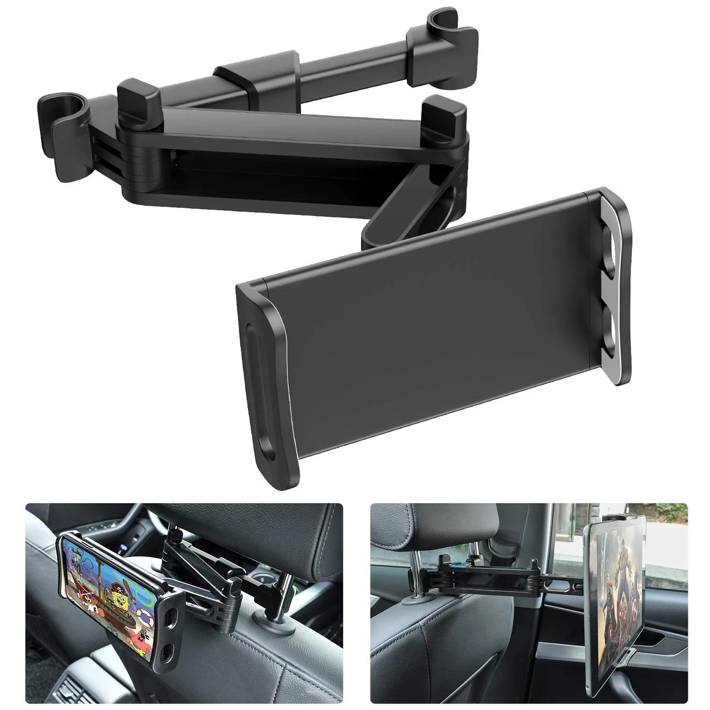 Universal Telescopic Car Headrest Phone & Tablet Holder – Adjustable 360° Rotating Rear Seat Mount Stand for 4–11 Inch Smartphones & Tablets