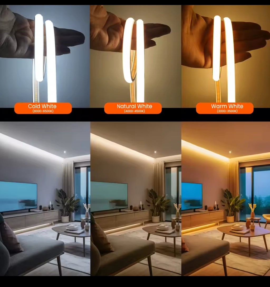 💡 Flexible COB LED Strip Lights (Waterproof)
Upgrade your space with high-quality COB LED strip lighting, designed for modern home decoration and creative lighting setups.