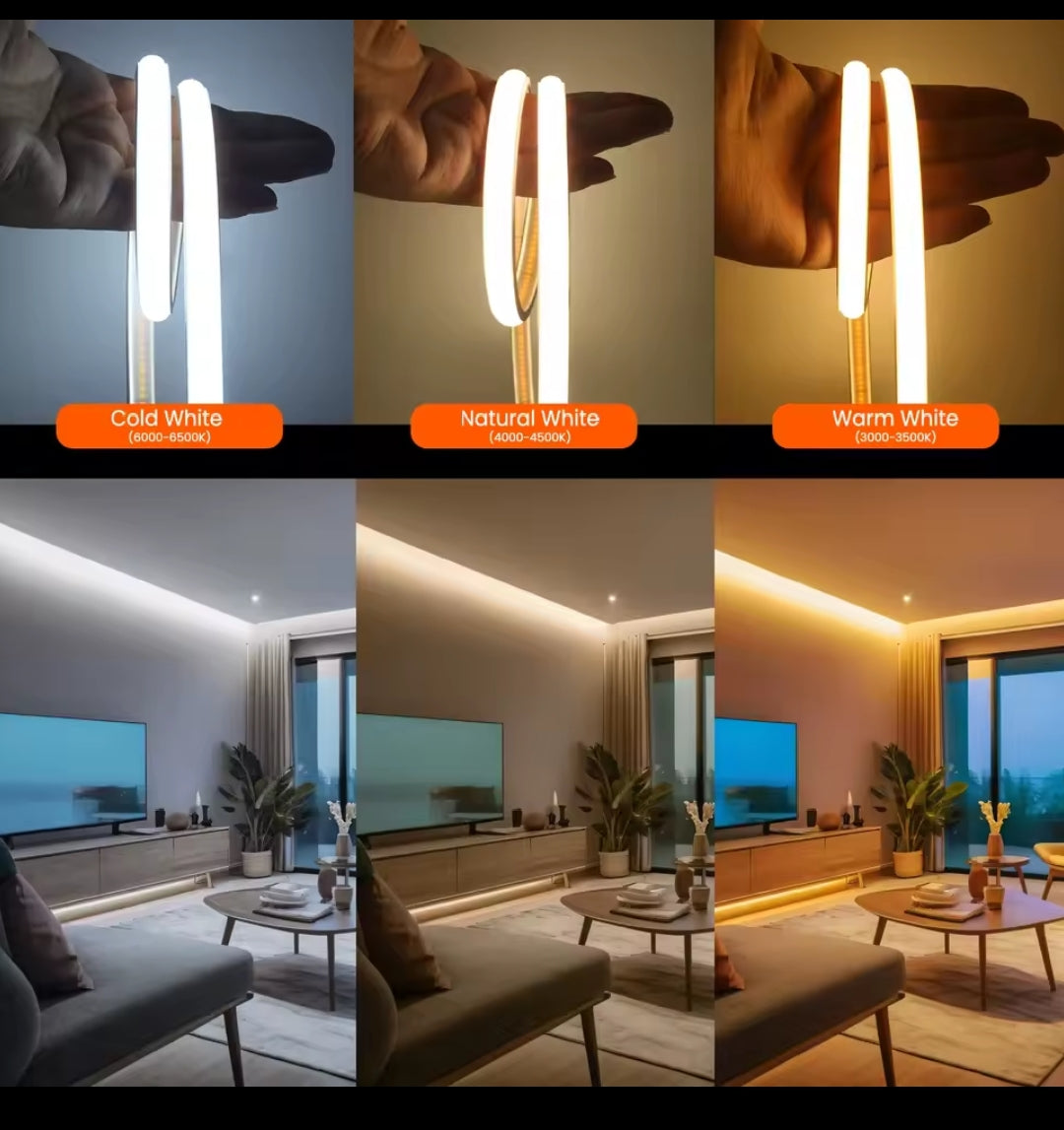 💡 Flexible COB LED Strip Lights (Waterproof)
Upgrade your space with high-quality COB LED strip lighting, designed for modern home decoration and creative lighting setups.